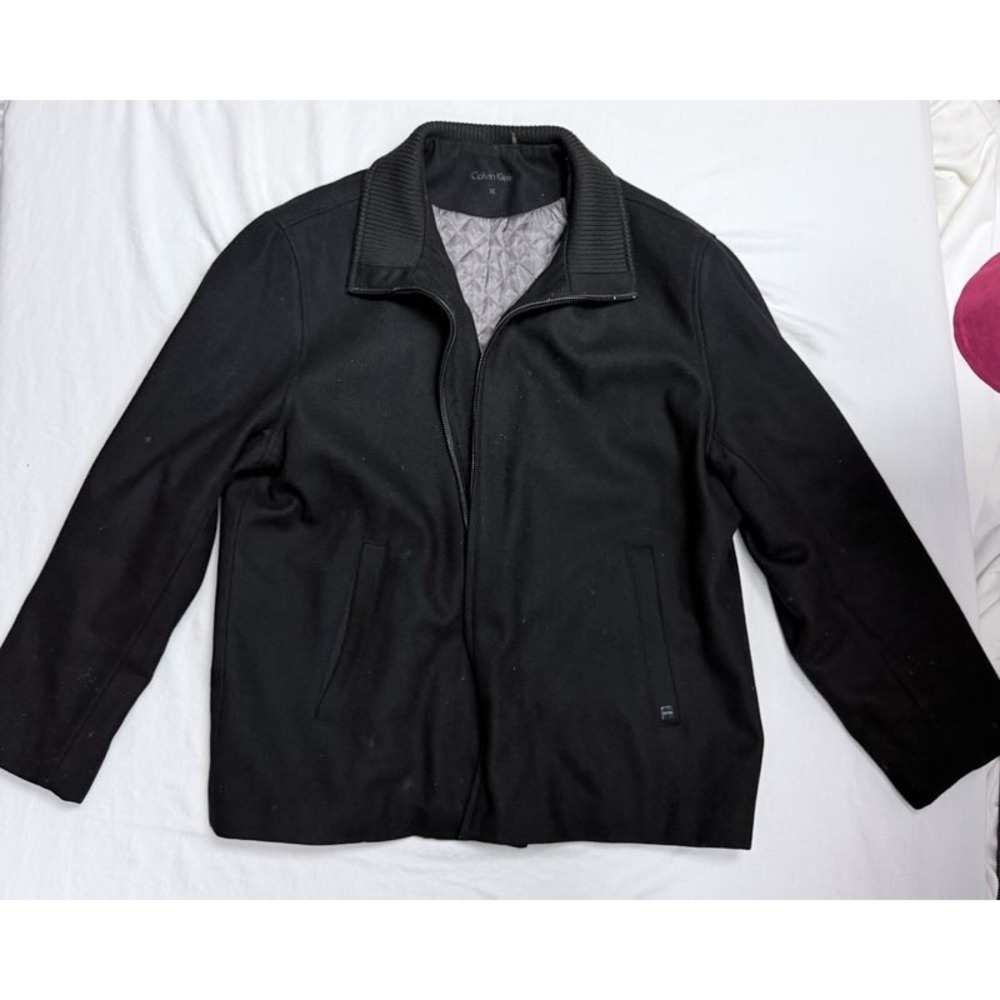 Calvin Klein Mens Black Wool Blend Full Zip Ribbed Collar Quilted Jacket XL